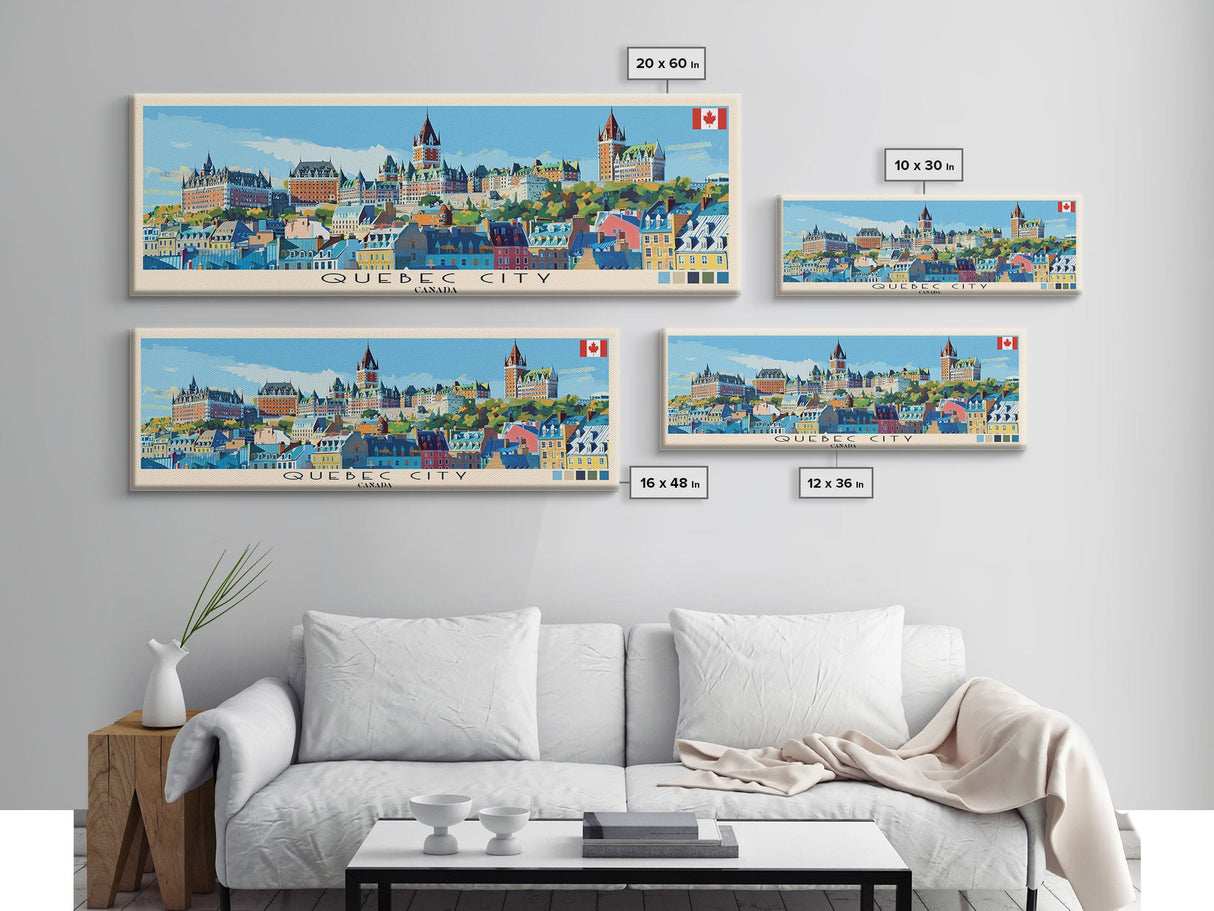 Quebec City, Canada Panoramic Canvas Print, Quebec City, Canada Painting, Canada Art, Quebec City Travel Poster, Travel Art, Vacation Gift