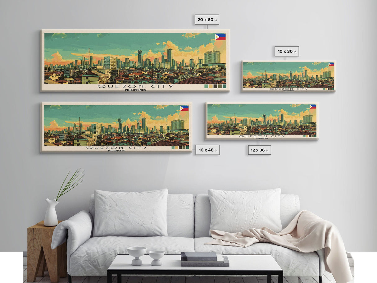 Quezon City, Philippines Panoramic Canvas Print, Quezon City, Philippines Painting, Philippines Art, Quezon City Travel Poster, Travel Art, Guest Room Painting