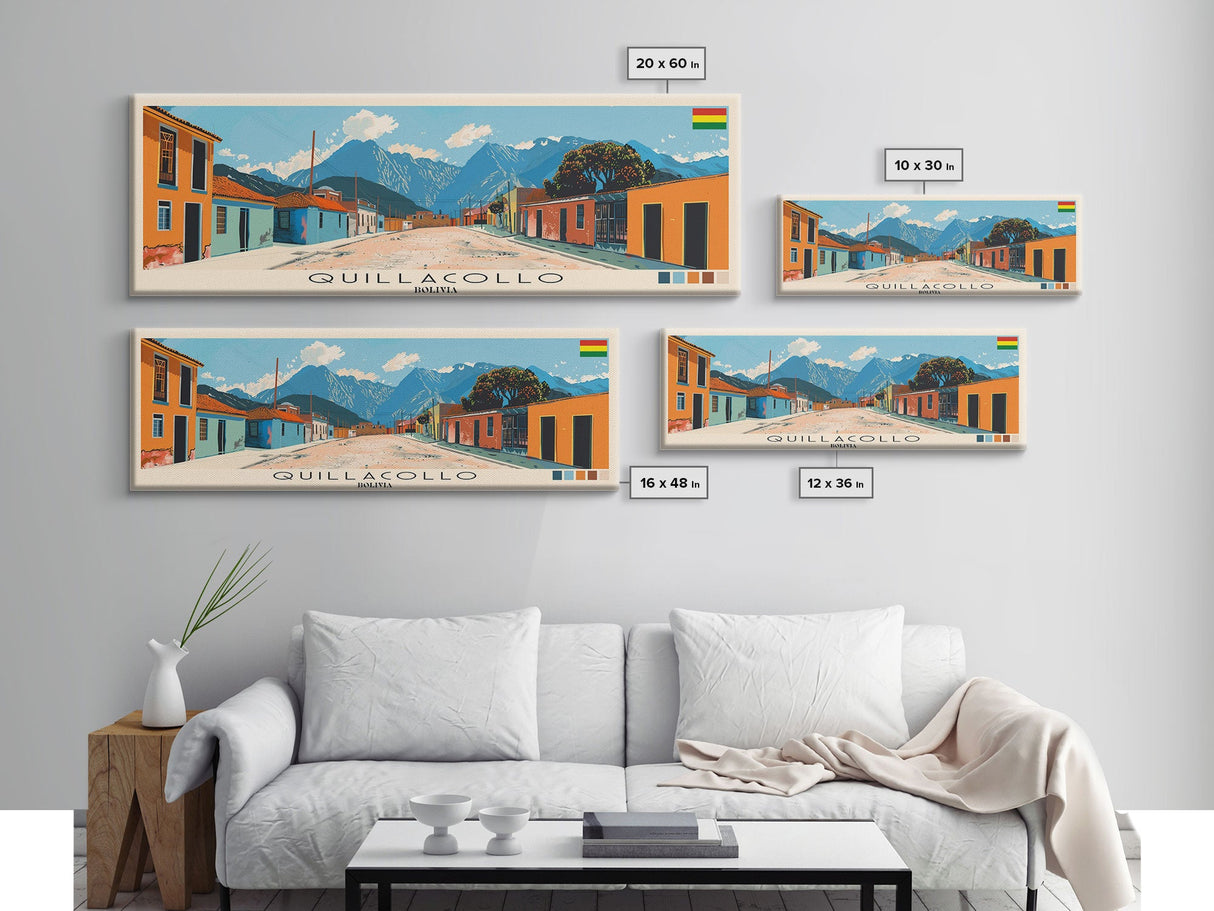 Quillacollo, Bolivia Panoramic Canvas Print, Quillacollo, Bolivia Painting, Bolivia Art, Quillacollo Travel Poster, Travel Art, Guest Room Painting