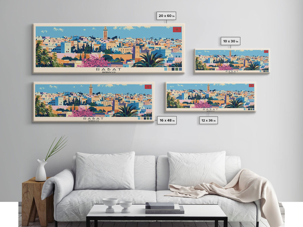 Rabat, Morocco Panoramic Canvas Print, Rabat, Morocco Painting, Morocco Art, Rabat Travel Poster, Travel Art, Housewarming Gift