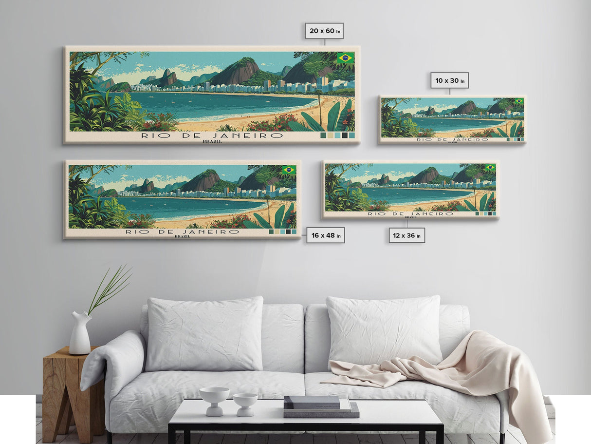 Rio de Janeiro, Brazil Panoramic Canvas Print, Rio de Janeiro, Brazil Painting, Brazil Art, Rio de Janeiro Travel Poster, Travel Art, Guest Room Painting