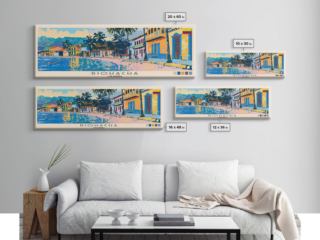 Riohacha, Colombia Panoramic Canvas Print, Riohacha, Colombia Painting, Colombia Art, Riohacha Travel Poster, Travel Art, Guest Room Painting