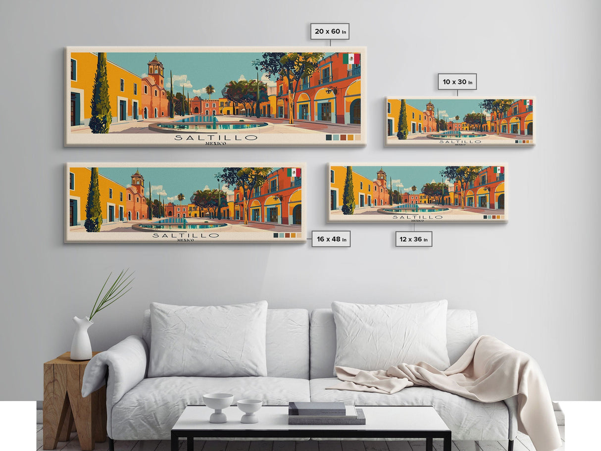 Saltillo, Mexico Panoramic Canvas Print, Saltillo, Mexico Painting, Mexico Art, Saltillo Travel Poster, Travel Art, Housewarming Gift