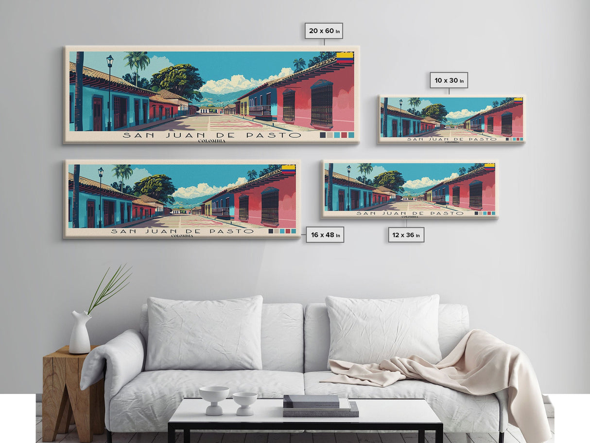 San Juan de Pasto, Colombia Panoramic Canvas Print, San Juan de Pasto, Colombia Painting, Colombia Art, San Juan de Pasto Travel Poster, Travel Art, Living Room Painting