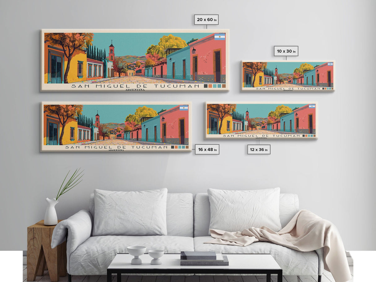 San Miguel de Tucuman, Argentina Panoramic Canvas Print, San Miguel de Tucuman, Argentina Painting, Argentina Art, San Miguel de Tucuman Travel Poster, Travel Art, Guest Room Painting