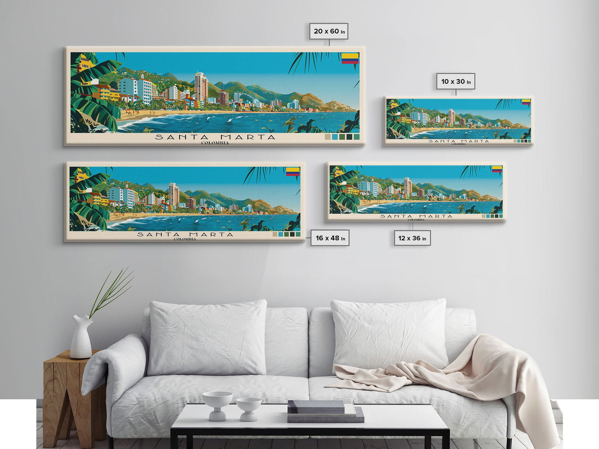 Santa Marta, Colombia Panoramic Canvas Print, Santa Marta, Colombia Painting, Colombia Art, Santa Marta Travel Poster, Travel Art, Guest Room Painting