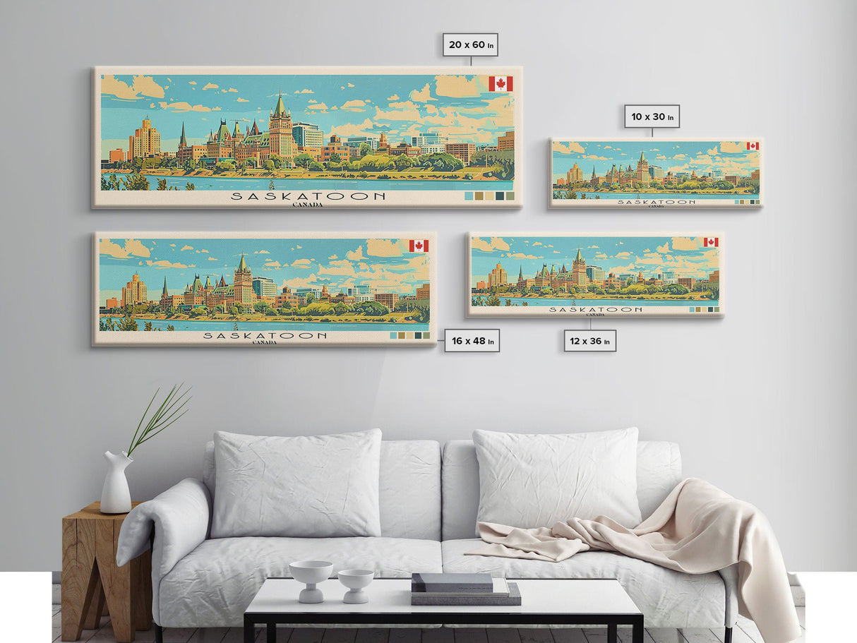 Saskatoon, Canada Panoramic Canvas Print, Saskatoon, Canada Painting, Canada Art, Saskatoon Travel Poster, Travel Art, Guest Room Painting