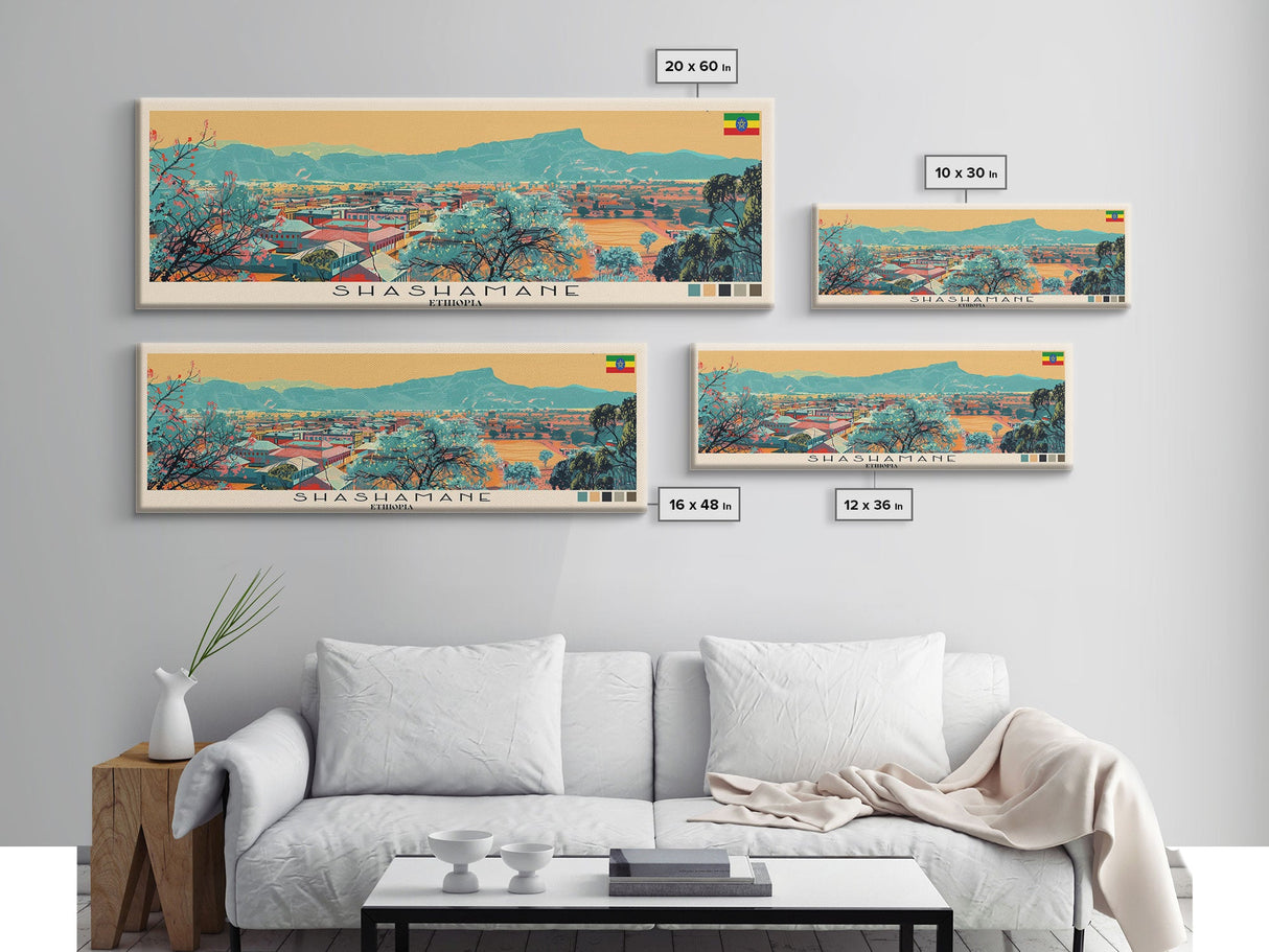 Shashamane, Ethiopia Panoramic Canvas Print, Shashamane, Ethiopia Painting, Ethiopia Art, Shashamane Travel Poster, Travel Art, Guest Room Painting