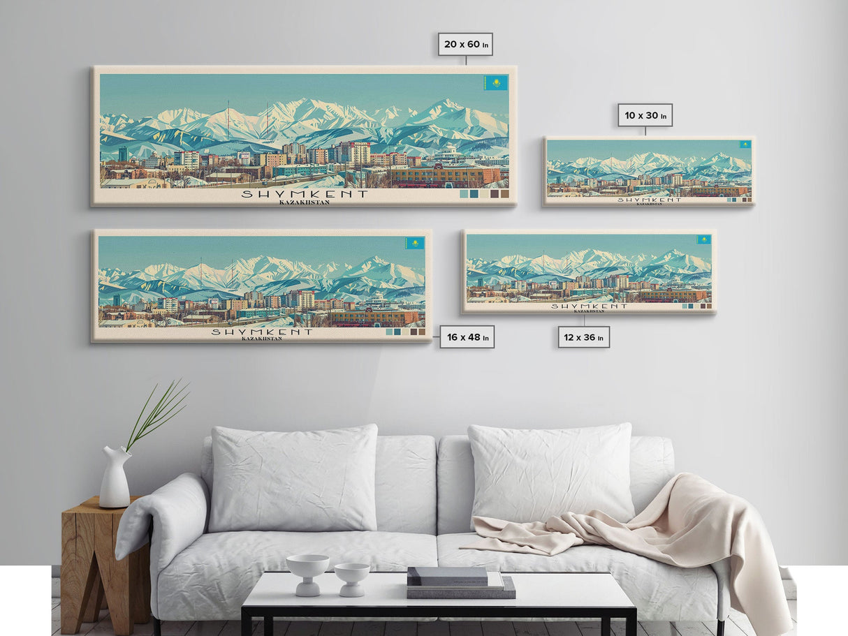 Shymkent, Kazakhstan Panoramic Canvas Print, Shymkent, Kazakhstan Painting, Kazakhstan Art, Shymkent Travel Poster, Travel Art, Guest Room Painting