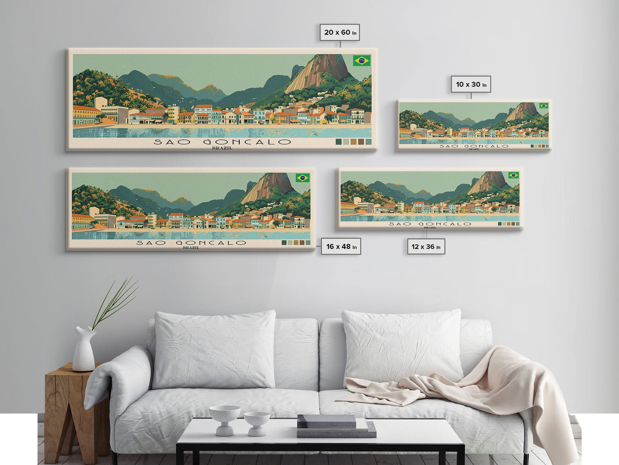 Sao Goncalo, Brazil Panoramic Canvas Print, Sao Goncalo, Brazil Painting, Brazil Art, Sao Goncalo Travel Poster, Travel Art, Housewarming Gift