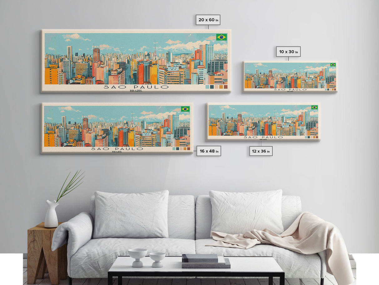 Sao Paulo, Brazil Panoramic Canvas Print, Sao Paulo, Brazil Painting, Brazil Art, Sao Paulo Travel Poster, Travel Art, Vacation Gift