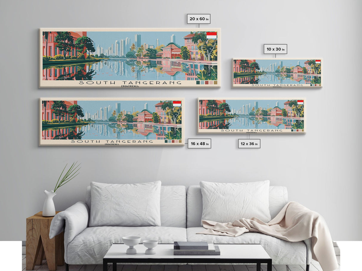 South Tangerang, Indonesia Panoramic Canvas Print, South Tangerang, Indonesia Painting, Indonesia Art, South Tangerang Travel Poster, Travel Art, Guest Room Painting