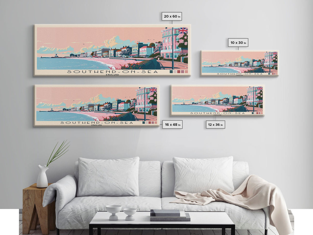 Southend-on-Sea, England Panoramic Canvas Print, Southend-on-Sea, England Painting, England Art, Southend-on-Sea Travel Poster, Travel Art, Guest Room Painting