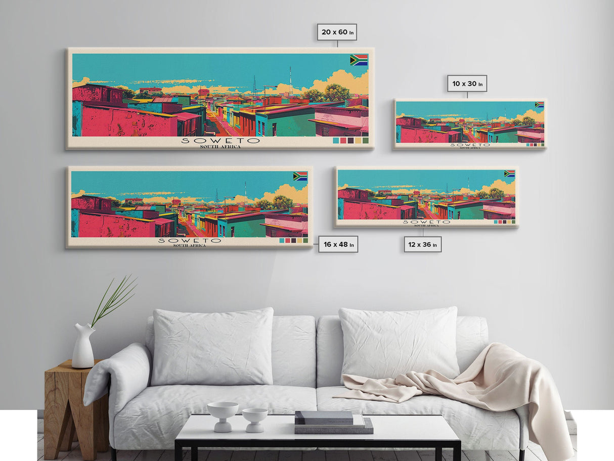 Soweto, South Africa Panoramic Canvas Print, Soweto, South Africa Painting, South Africa Art, Soweto Travel Poster, Travel Art, Vacation Gift