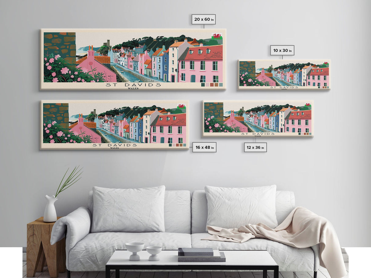 St Davids, Wales Panoramic Canvas Print, St Davids, Wales Painting, Wales Art, St Davids Travel Poster, Travel Art, Living Room Painting