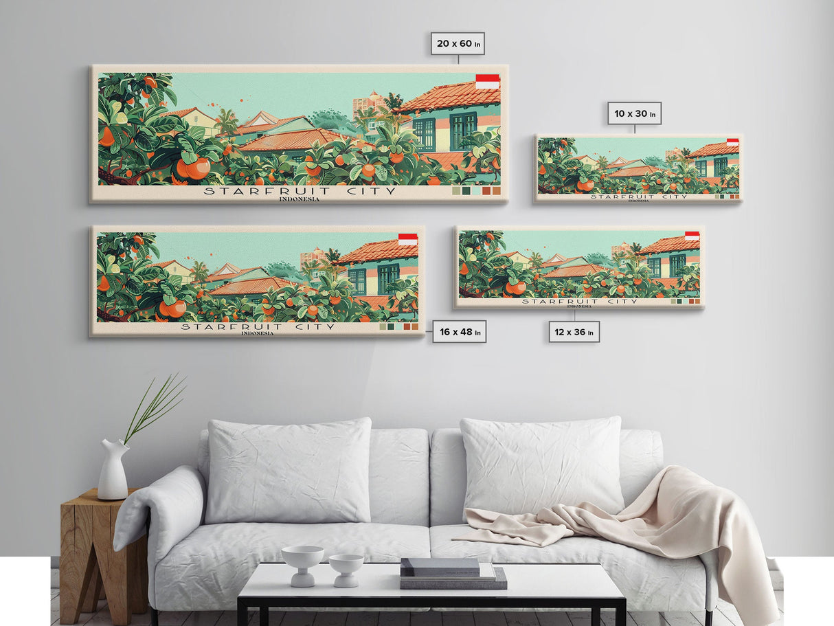 Starfruit City, Indonesia Panoramic Canvas Print, Starfruit City, Indonesia Painting, Indonesia Art, Starfruit City Travel Poster, Travel Art, Vacation Gift