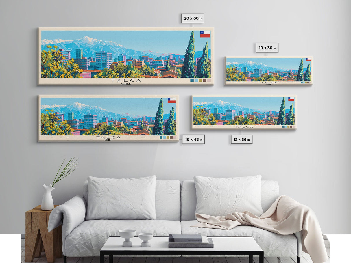 Talca, Chile Panoramic Canvas Print, Talca, Chile Painting, Chile Art, Talca Travel Poster, Travel Art, Living Room Painting