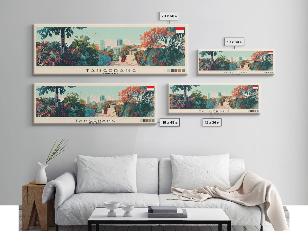 Tangerang, Indonesia Panoramic Canvas Print, Tangerang, Indonesia Painting, Indonesia Art, Tangerang Travel Poster, Travel Art, Guest Room Painting