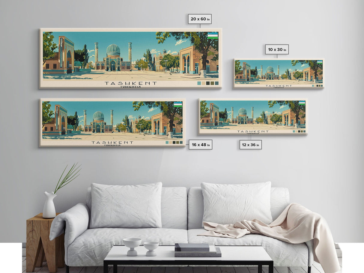 Tashkent, Uzbekistan Panoramic Canvas Print, Tashkent, Uzbekistan Painting, Uzbekistan Art, Tashkent Travel Poster, Travel Art, Housewarming Gift