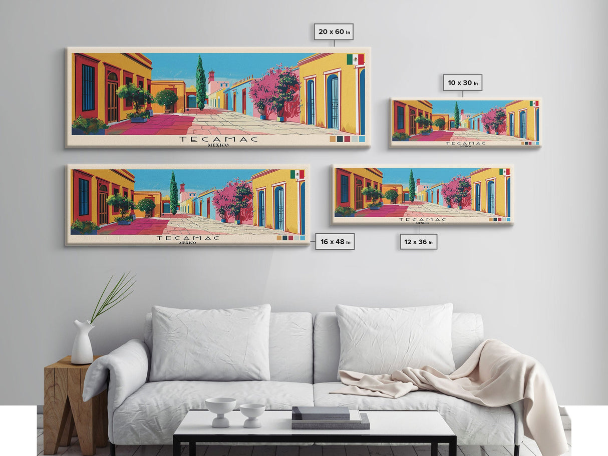 Tecamac, Mexico Panoramic Canvas Print, Tecamac, Mexico Painting, Mexico Art, Tecamac Travel Poster, Travel Art, Vacation Gift