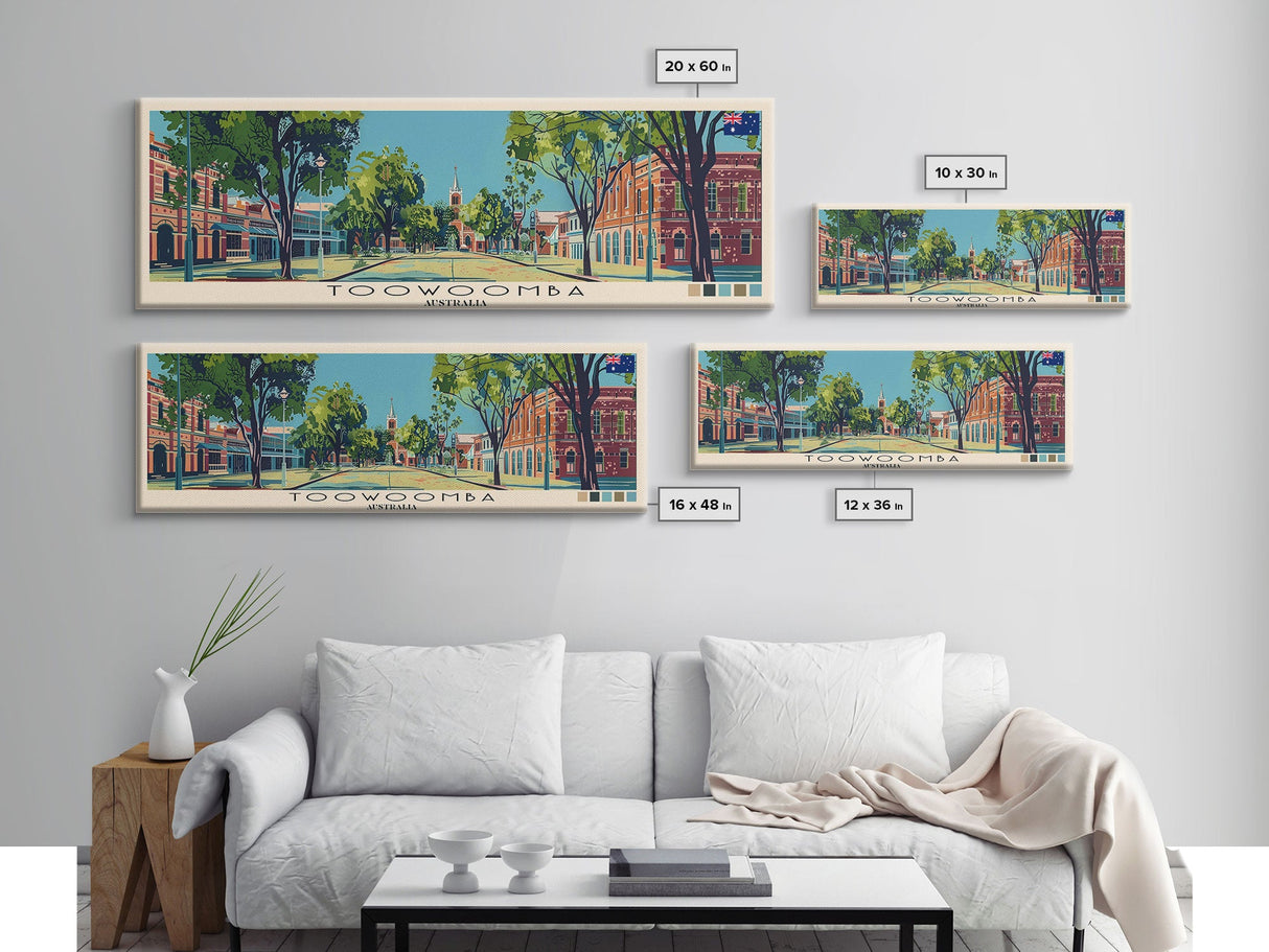 Toowoomba, Australia Panoramic Canvas Print, Toowoomba, Australia Painting, Australia Art, Toowoomba Travel Poster, Travel Art, Vacation Gift