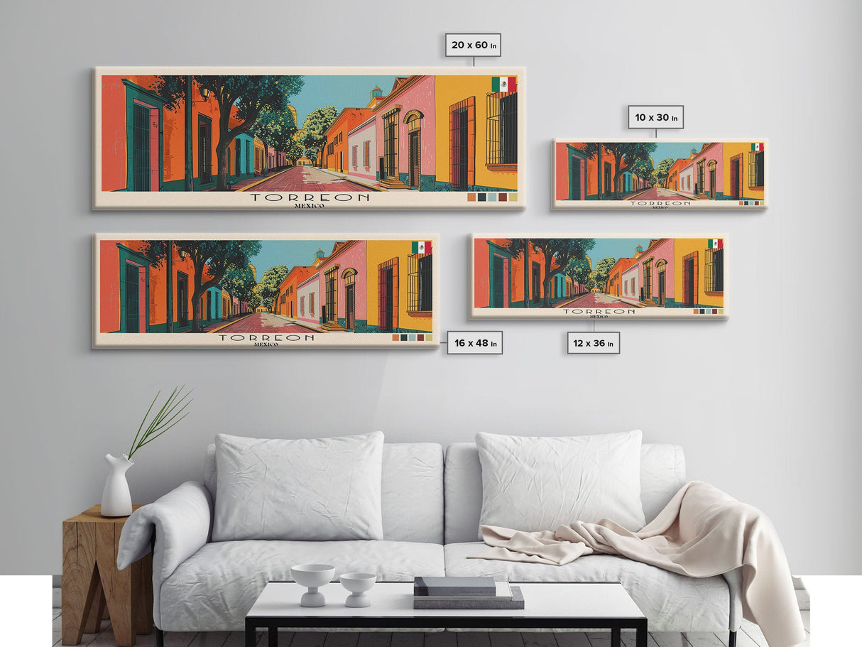 Torreon, Mexico Panoramic Canvas Print, Torreon, Mexico Painting, Mexico Art, Torreon Travel Poster, Travel Art, Housewarming Gift