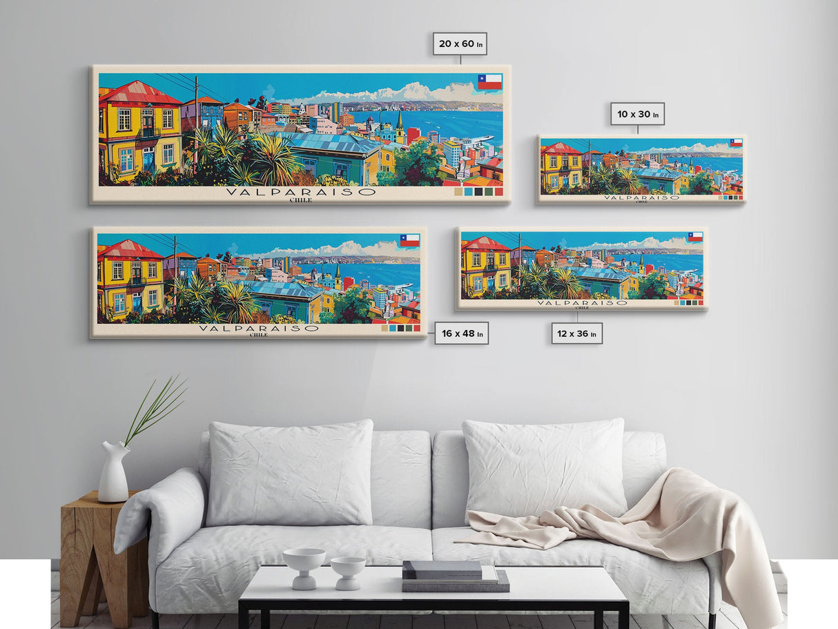 Valparaiso, Chile Panoramic Canvas Print, Valparaiso, Chile Painting, Chile Art, Valparaiso Travel Poster, Travel Art, Living Room Painting