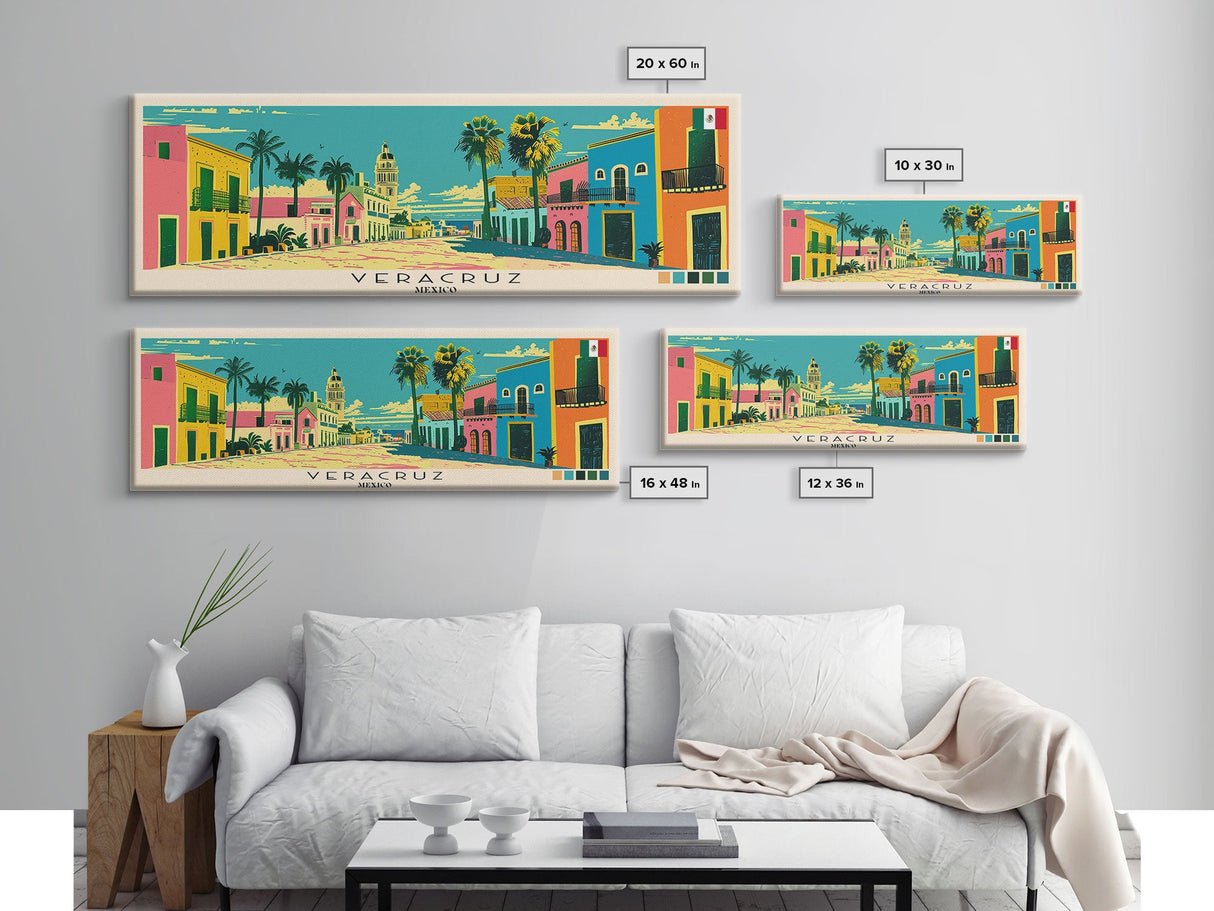 Veracruz, Mexico Panoramic Canvas Print, Veracruz, Mexico Painting, Mexico Art, Veracruz Travel Poster, Travel Art, Guest Room Painting