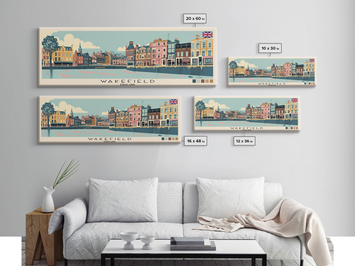 Wakefield, England Panoramic Canvas Print, Wakefield, England Painting, England Art, Wakefield Travel Poster, Travel Art, Vacation Gift