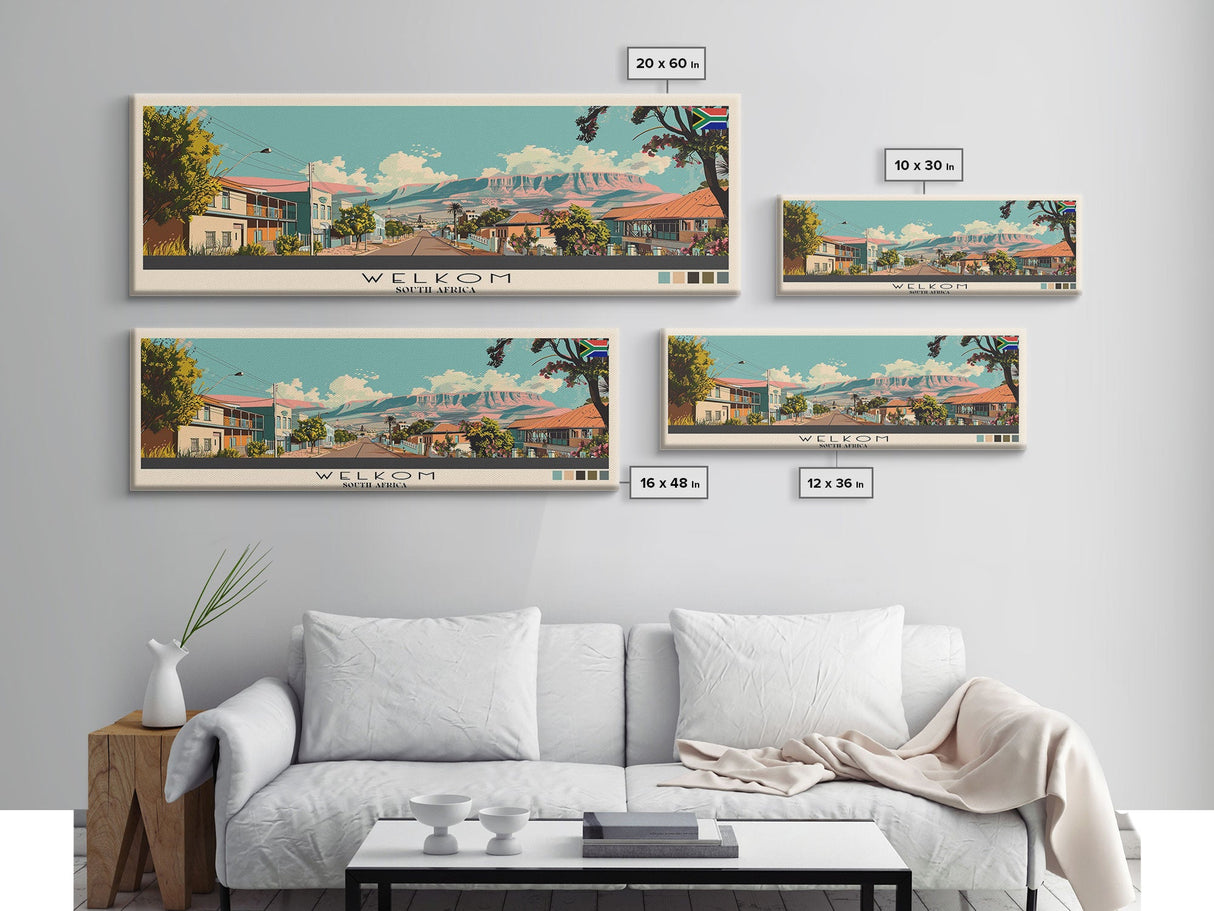 Welkom, South Africa Panoramic Canvas Print, Welkom, South Africa Painting, South Africa Art, Welkom Travel Poster, Travel Art, Guest Room Painting