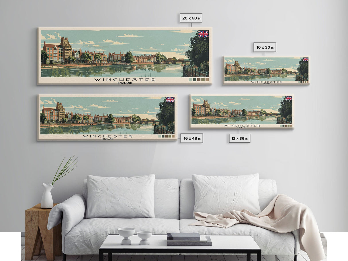 Winchester, England Panoramic Canvas Print, Winchester, England Painting, England Art, Winchester Travel Poster, Travel Art, Housewarming Gift