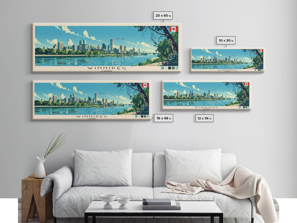 Winnipeg, Canada Panoramic Canvas Print, Winnipeg, Canada Painting, Canada Art, Winnipeg Travel Poster, Travel Art, Guest Room Painting