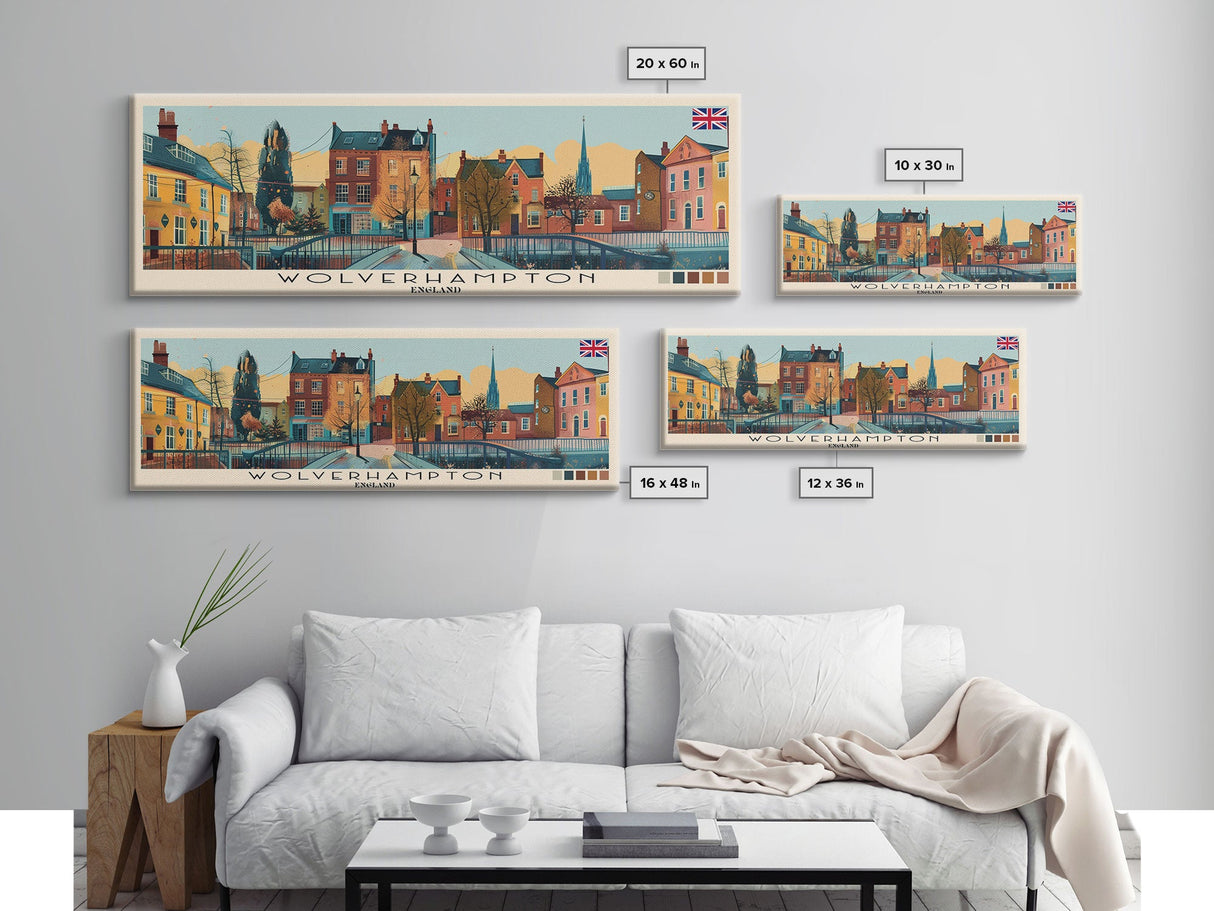 Wolverhampton, England Panoramic Canvas Print, Wolverhampton, England Painting, England Art, Wolverhampton Travel Poster, Travel Art, Living Room Painting