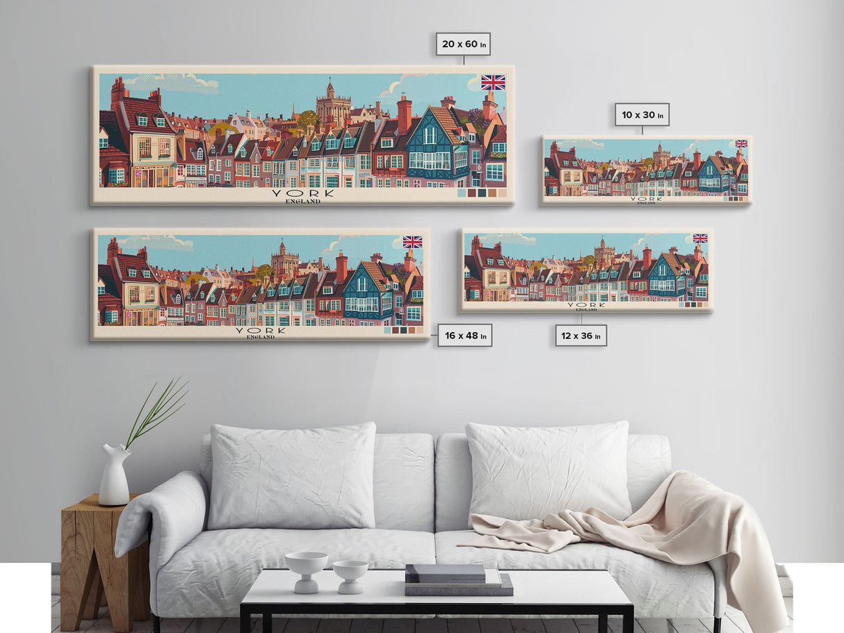 York, England Panoramic Canvas Print, York, England Painting, England Art, York Travel Poster, Travel Art, Vacation Gift