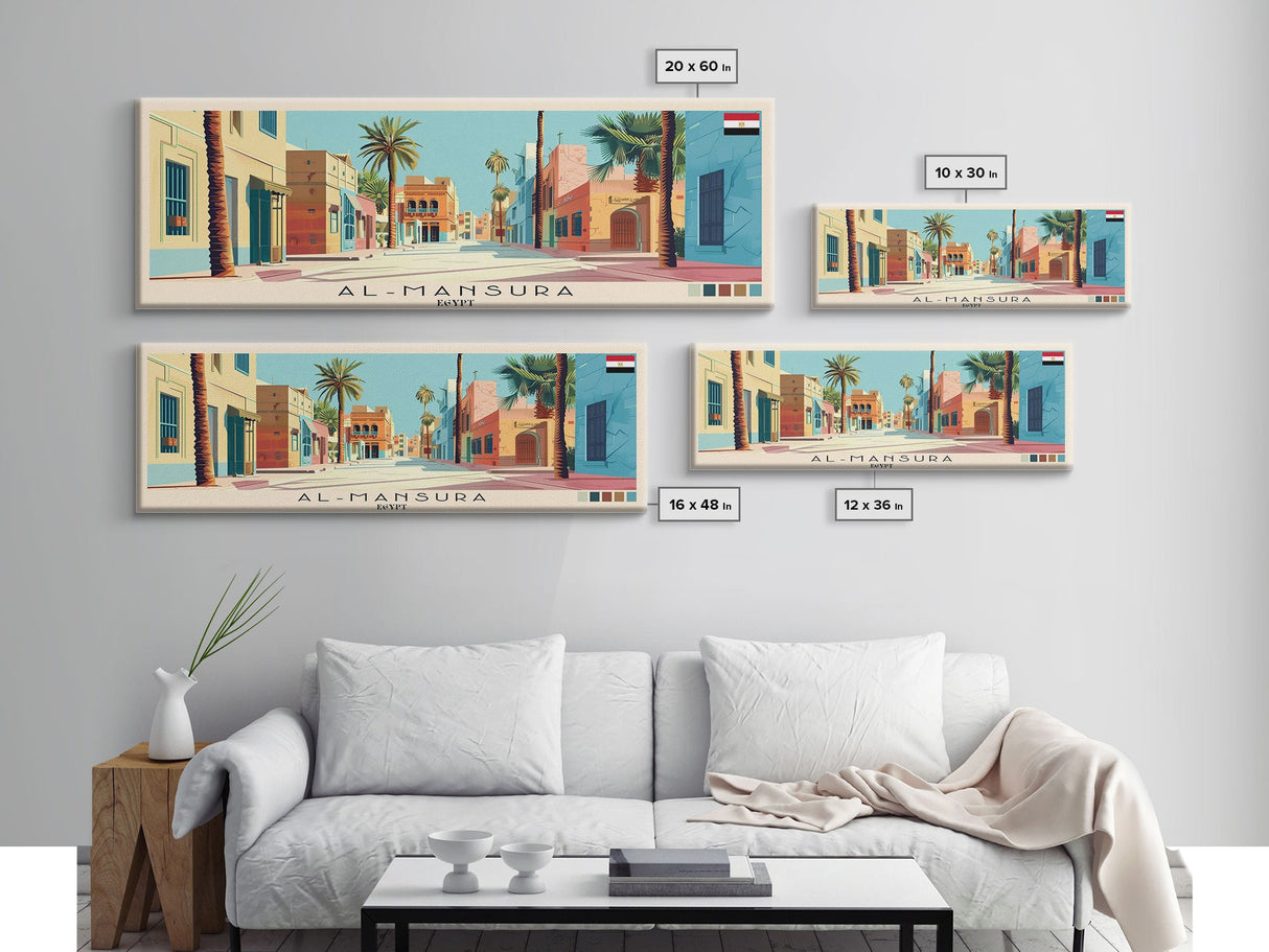 al-Mansura, Egypt Panoramic Canvas Print, al-Mansura, Egypt Painting, Egypt Art, al-Mansura Travel Poster, Travel Art, Vacation Gift