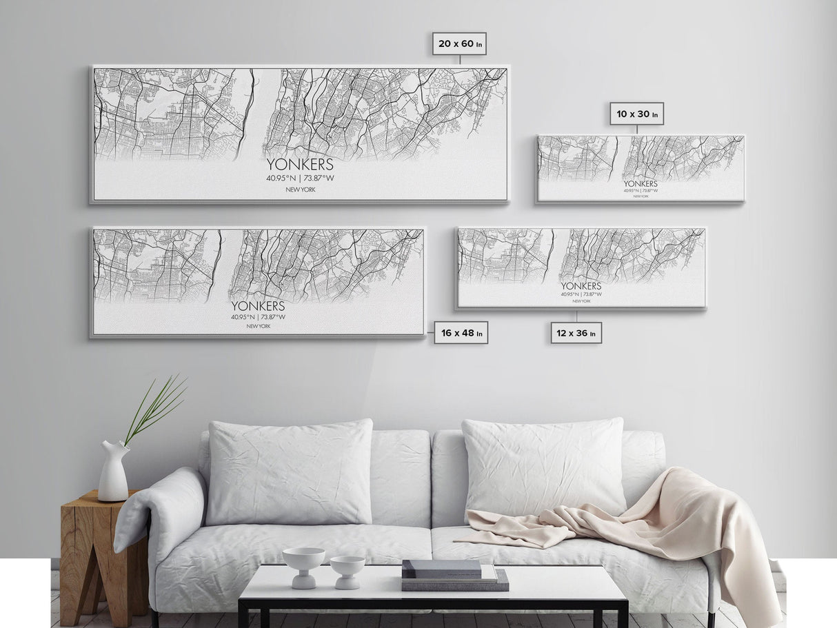 Panoramic Yonkers City Map, New York Art, Map Print, Minimalist Wall Art, Canvas Art, Housewarming Gift, Street Map Art, Closing Gift