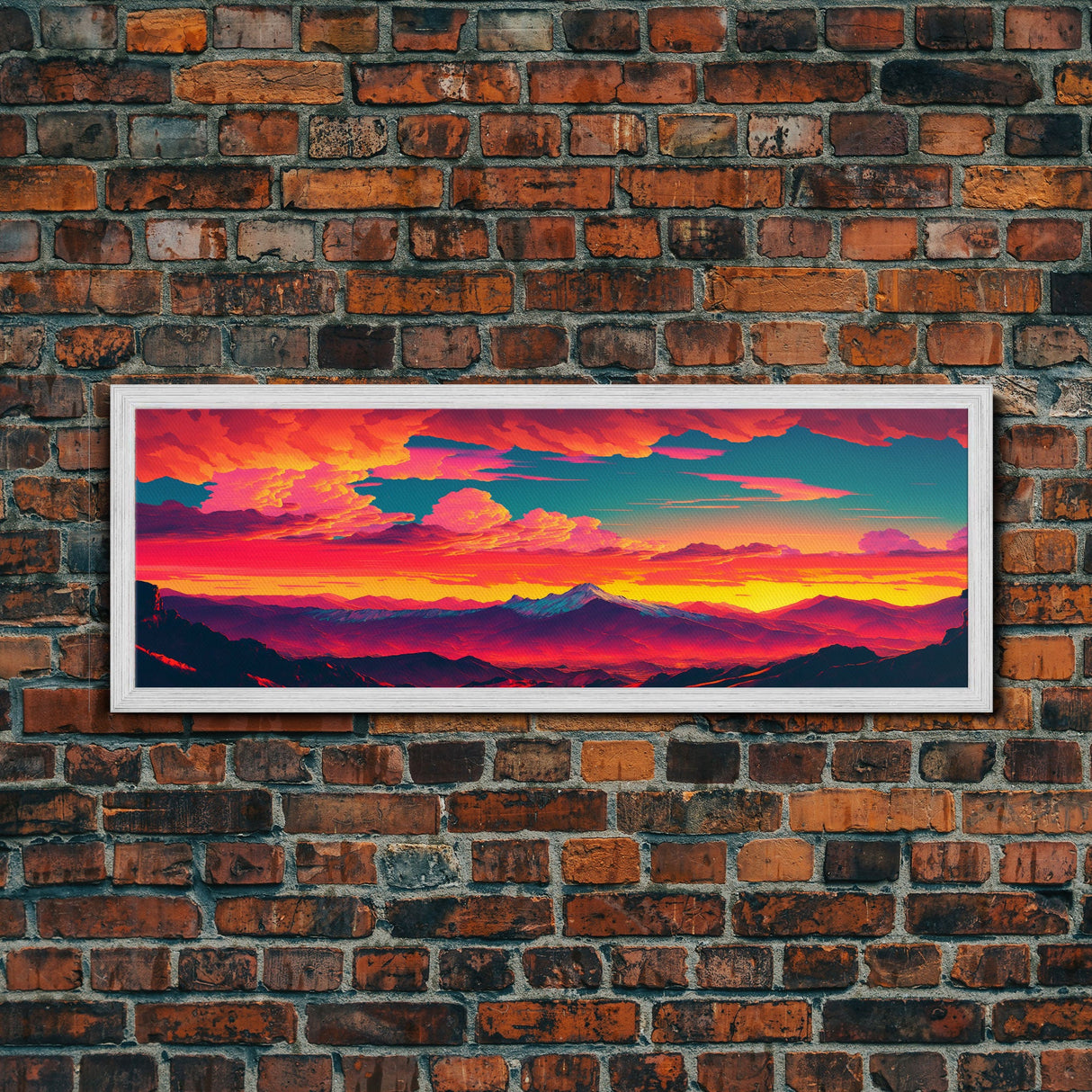 Panoramic Framed Canvas for Living Room, Bedroom - Synthwave Mountain Landscape Painting, Beautiful Landscape Art Print