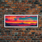 Panoramic Framed Canvas for Living Room, Bedroom - Synthwave Mountain Landscape Painting, Beautiful Landscape Art Print