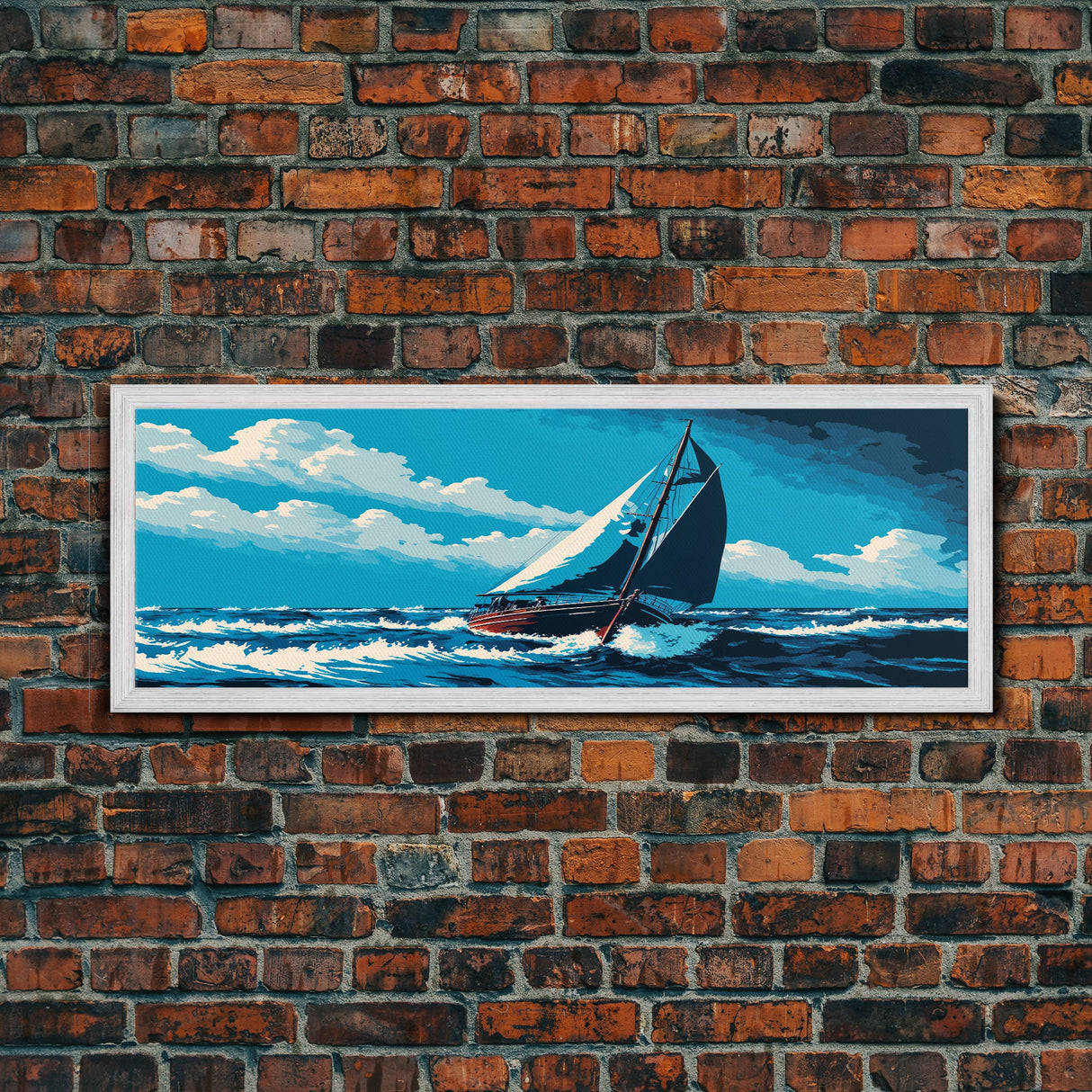 Come Sail Away - Panoramic Sail Boat Art - Framed Canvas Print - Oil Painting Reprint - Framed Art - Sailing On The Ocean Blue