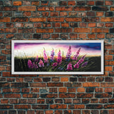 Panoramic Framed Canvas Print of Beautiful Pink and Red Flowers in a Field - Perfect for Living Room, Bedroom, and Office Walls