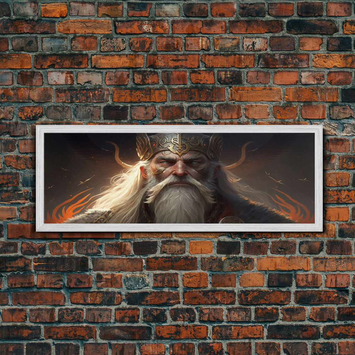 Panoramic Portrait of Odin, Norse Mythology Painting, Framed Wall Art, Man Cave Decor