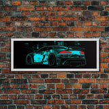 Teal Sports Car,  Abstract Urban Art, Cityscape Art, Dark Night Large Urban Art, City Skyline Wall Art, Panoramic, Wall Art, Canvas Print