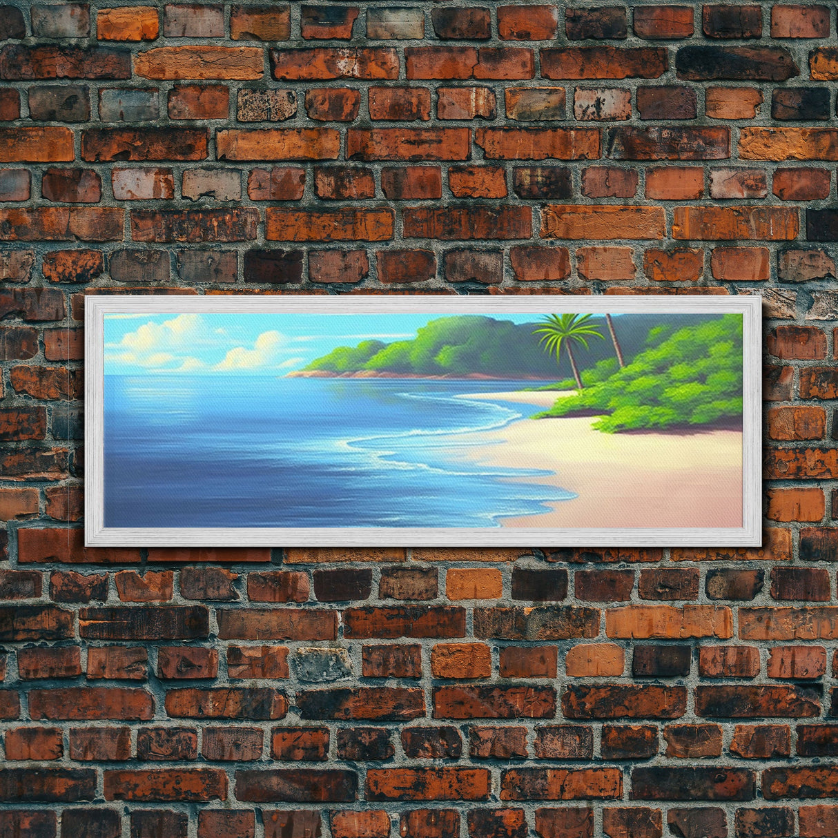 Canvas Tropical Beach Wall Art, Seashore, Palm Trees, Island, Beach Scene Art Print, Wall Decor, Green, Panoramic, Wall Art, Canvas Print