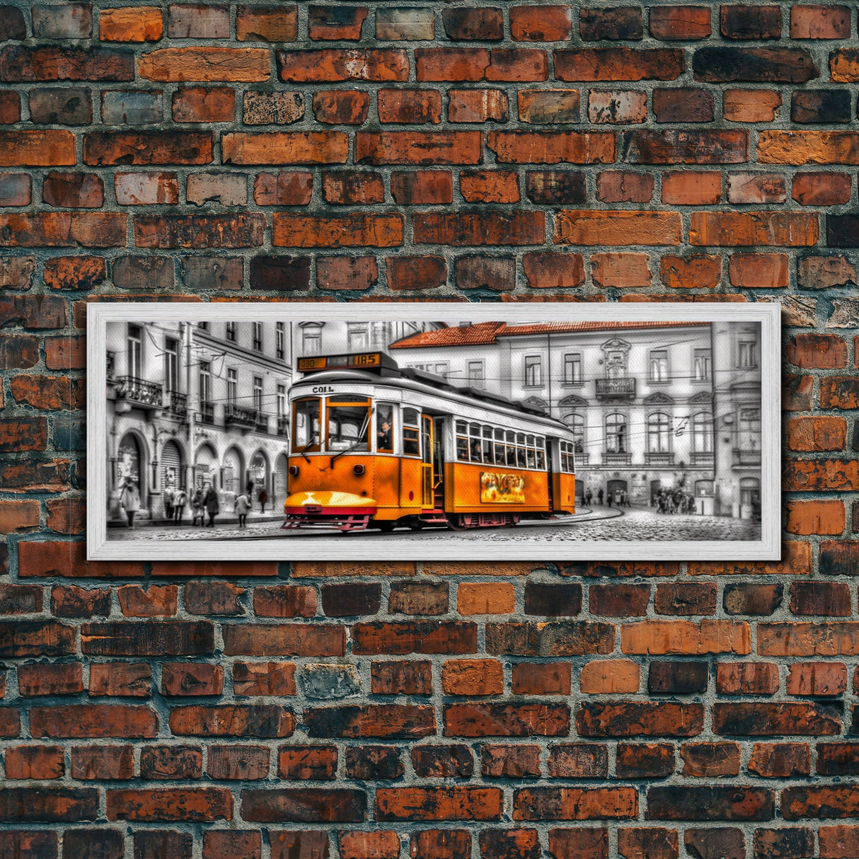 Tram Art, Lisbon Wall Art, Yellow Color Pop, Urban Art Print, Large Print, Vibrant Art, Framed Canvas, Panoramic, Wall Art, Canvas Print