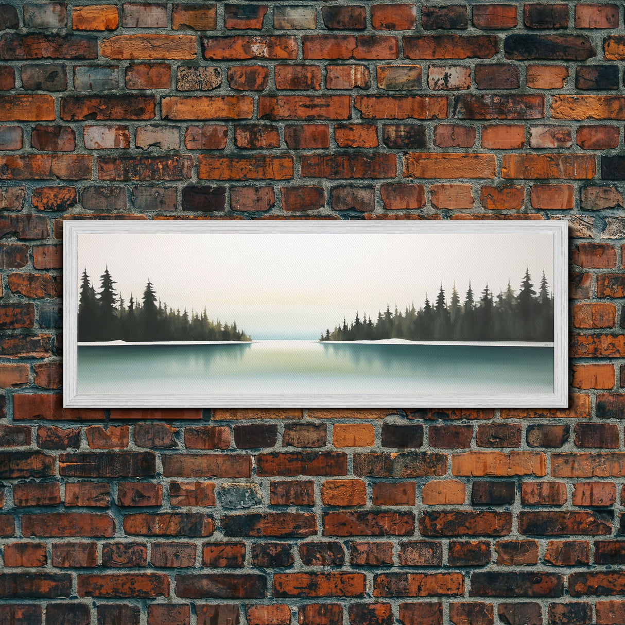 Watercolor Landscape Wall Art Print, Lake, Pine Trees, Horizon, Winter, Snow, Large Canvas Art Print, Panoramic, Wall Art, Canvas Print