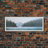 Watercolor Landscape Wall Art Print, Lake, Pine Trees, Mountain, Fishing Boat, Large Canvas Art Print, Panoramic, Wall Art, Canvas Print