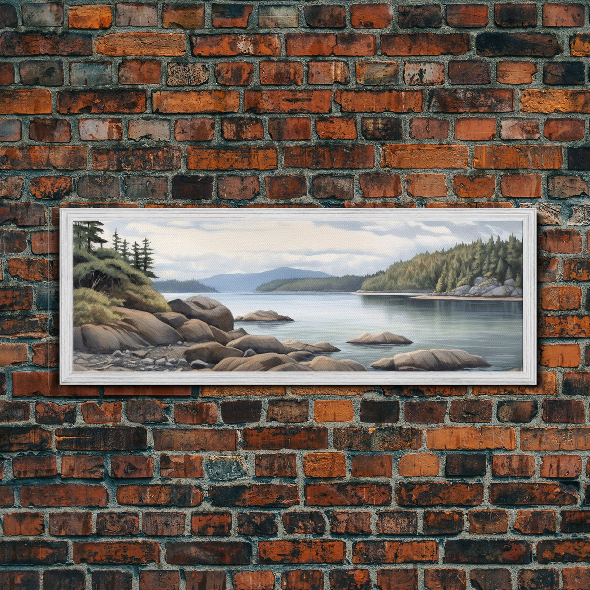 Colored Pencil Landscape Wall Art Print, Lake, Riverbank, River, Trees, Mountain, Large Canvas Art Print, Panoramic, Wall Art, Canvas Print