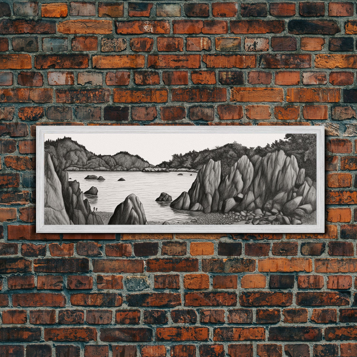 Pencil Sketch River Wall Art Print, Nature, Water, Black And White, Wall Decor, Large Canvas Art Print, Panoramic, Wall Art, Canvas Print