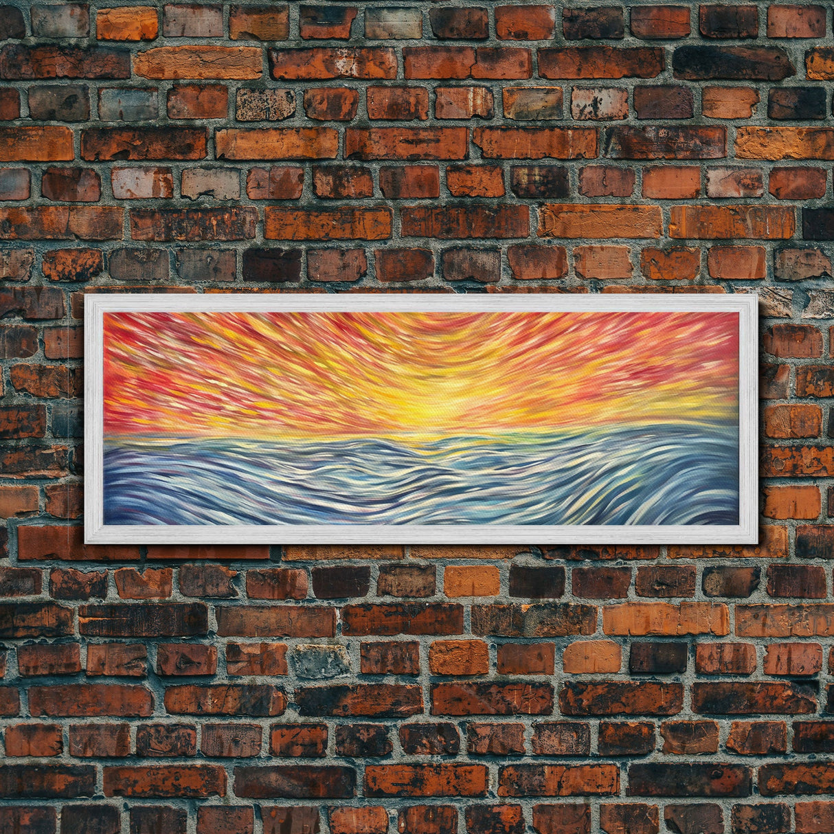 Large Textured Nature Abstract Wall Art, Sunset Over Sea Abstract, Yellow, Blue, Horizon, Wall Decor, Panoramic, Wall Art, Canvas Print