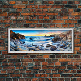 Shoreline Canvas Art Print, Cove, Rocky Shore, Seascape, Sunset, Canvas Wall Art Beach, Beach Scene Art, Panoramic, Wall Art, Canvas Print